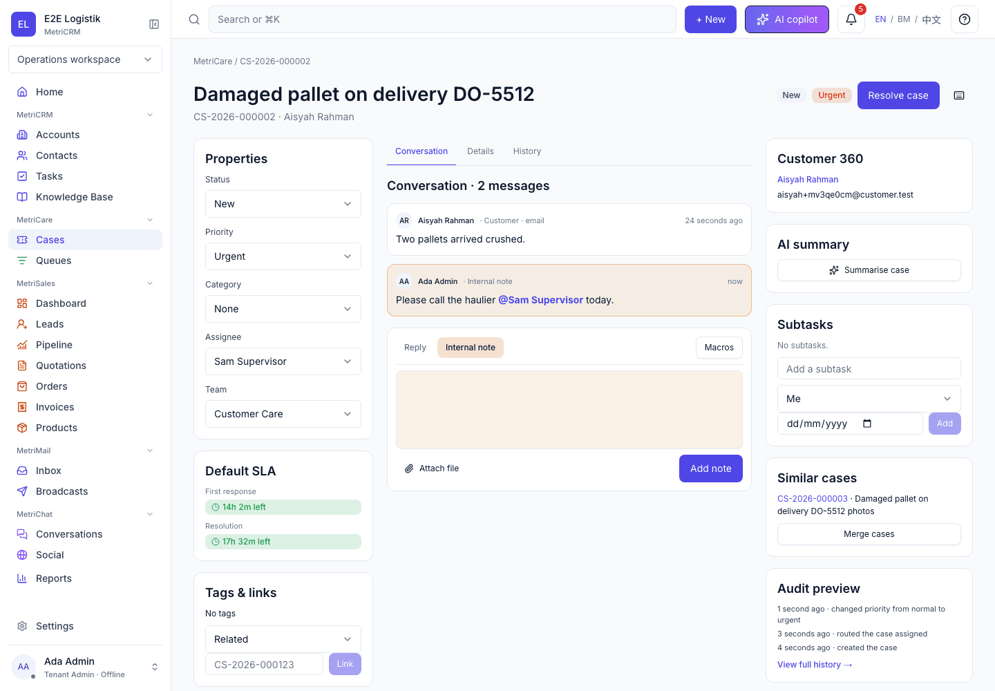 MetriCare screen